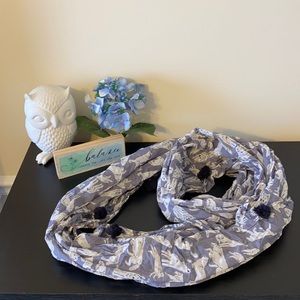Infinity Scarf w/ Navy Tassels and Dog/Wolf Design